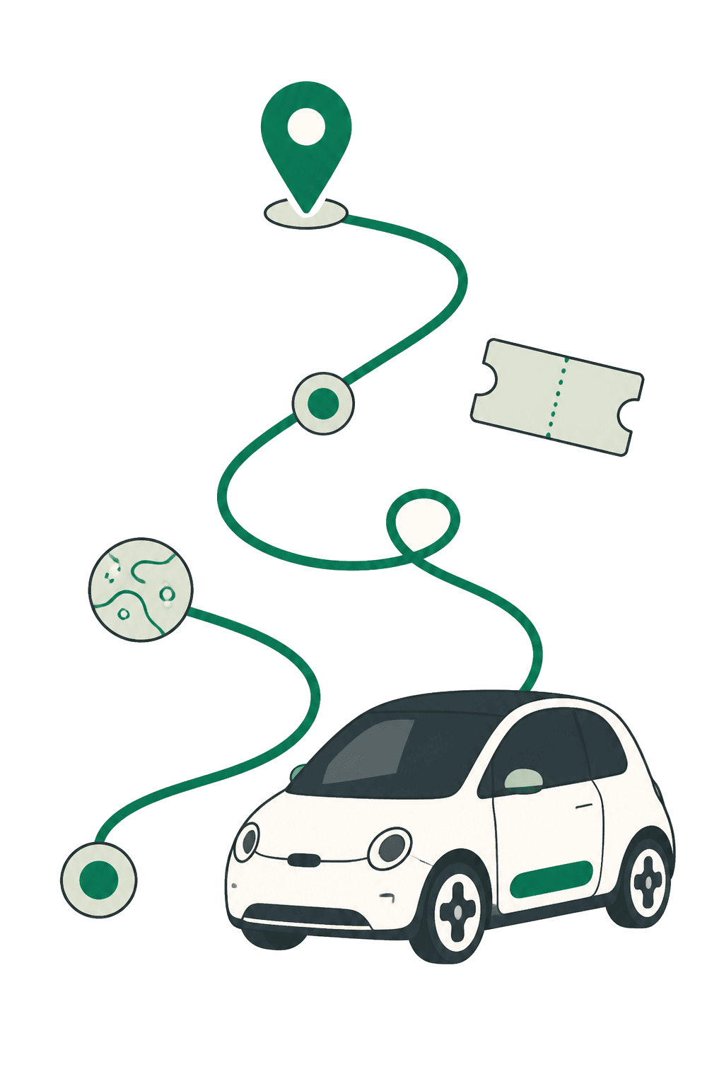 An illustrated shared-ride car connected to a Lagos route